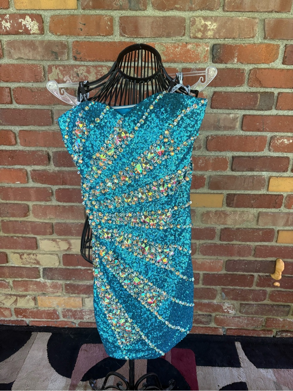Aqua Sequin Embellished Bodycon Homecoming Dress